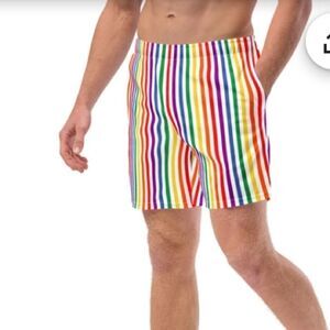 Take 50% OFF- Trinity Collective Rainbow Striped Unlined Swim Trunks, Size-M